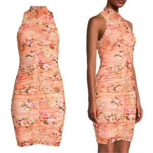 BLACK HALO Kobe Ruched Floral Mesh Mini Dress size 10